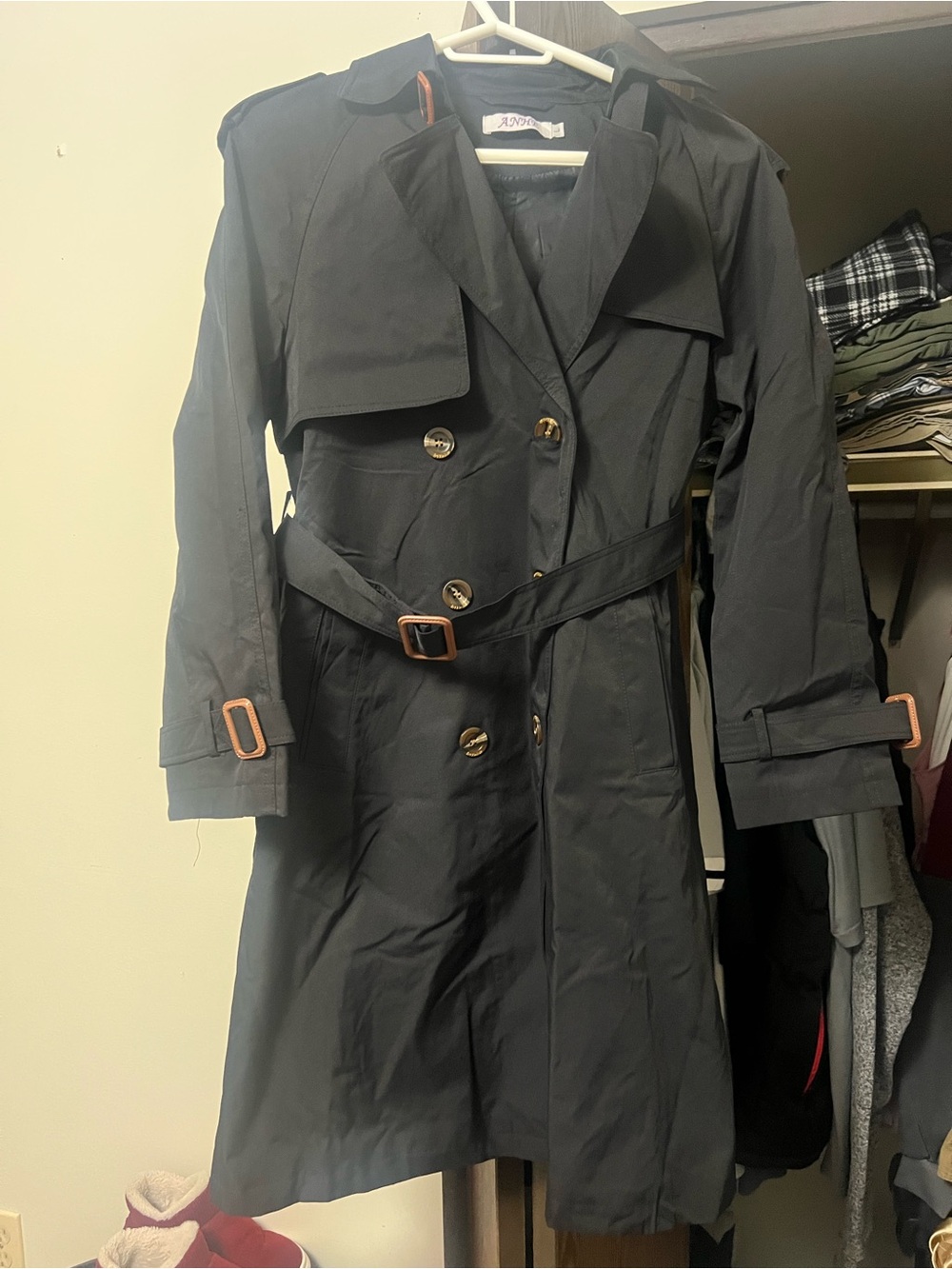 Classic Women's Black Trench Coat with Belt